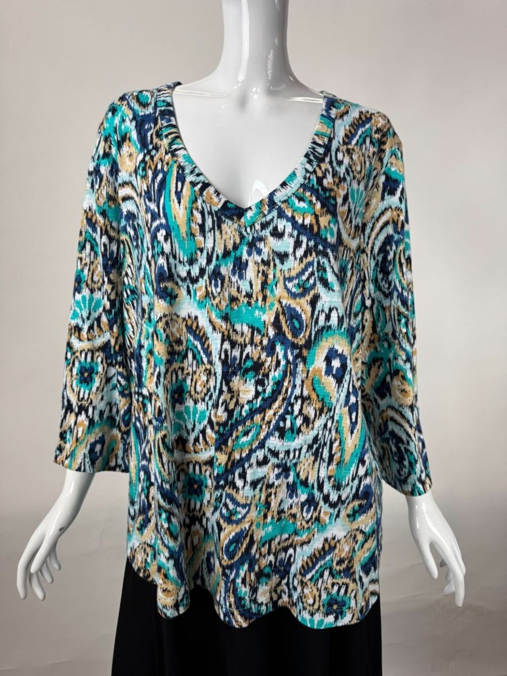 Chicos Womens Multicolor Paisley Knit Top Size 3 XL Made In India Cotton Modal B